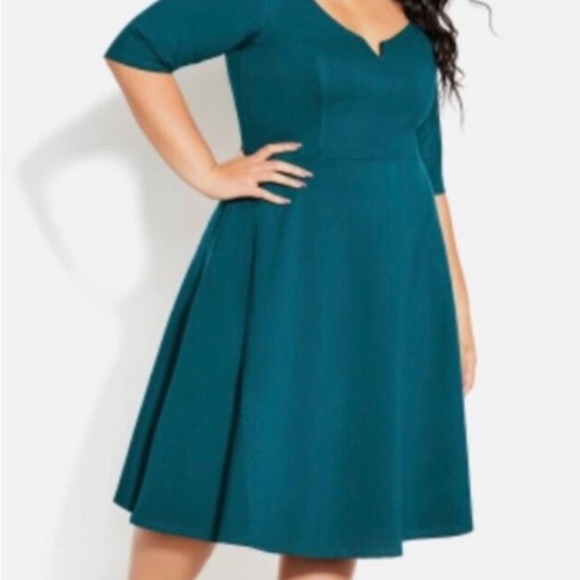 CUTE GIRL ELBOW SLEEVE DRESS - TEAL - Fit & Flare - Picture 3 of 6